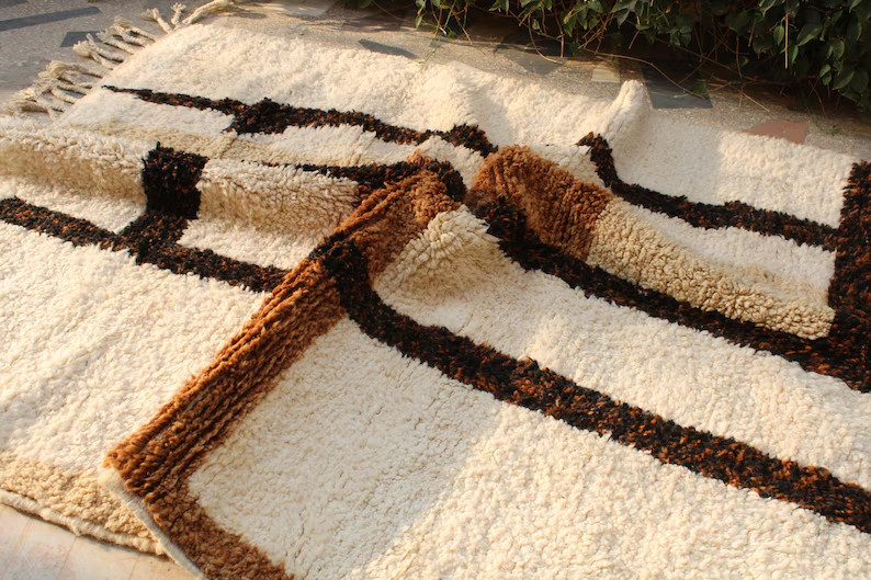 Moroccan wool rug, Beni ourain, Rug for living room, Handmade Berber rug, Brown