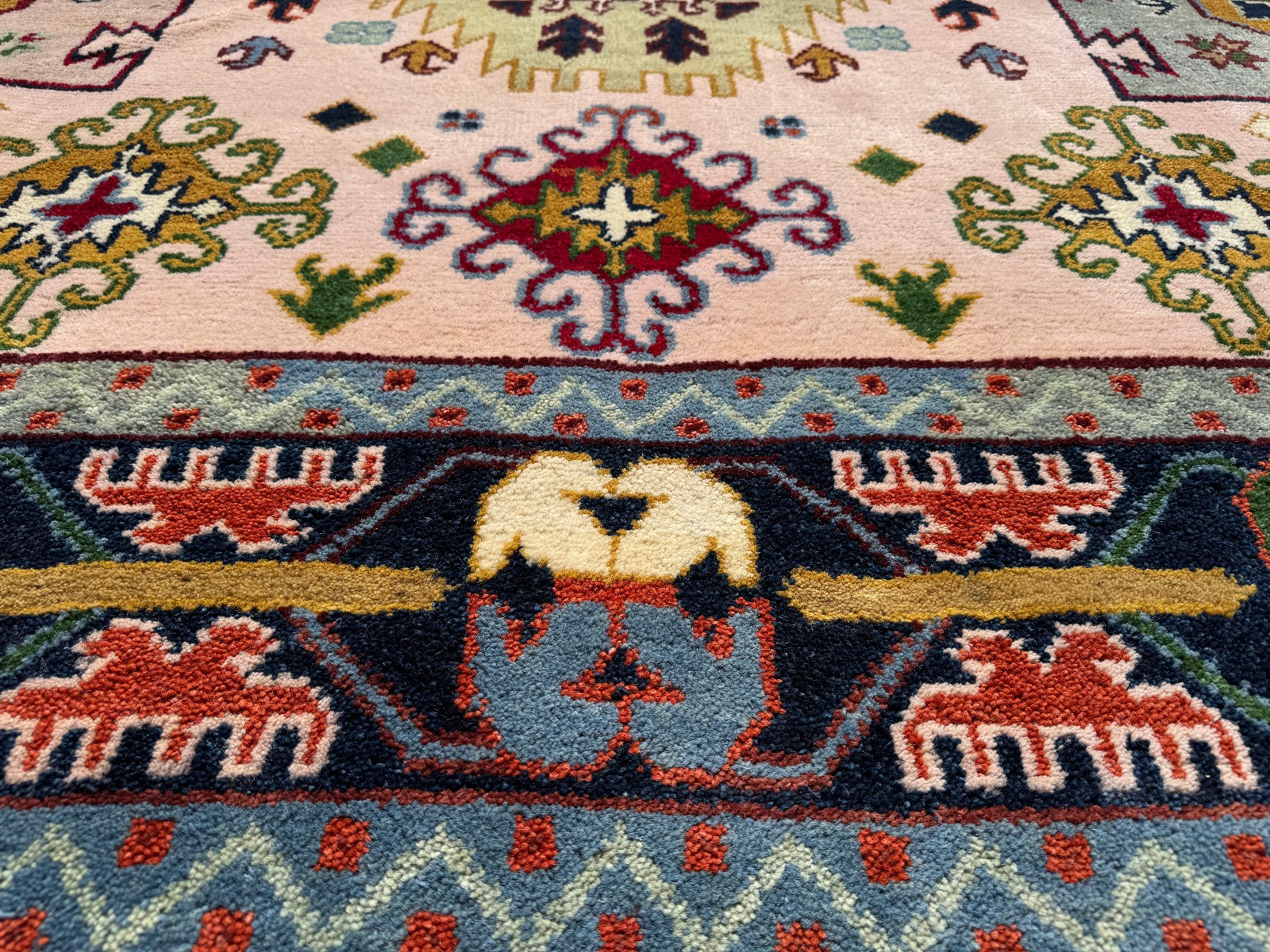 9×12 NEW WOOL RUG HANDMADE PINK ORIENTAL handwoven blue green colorful tribal ft