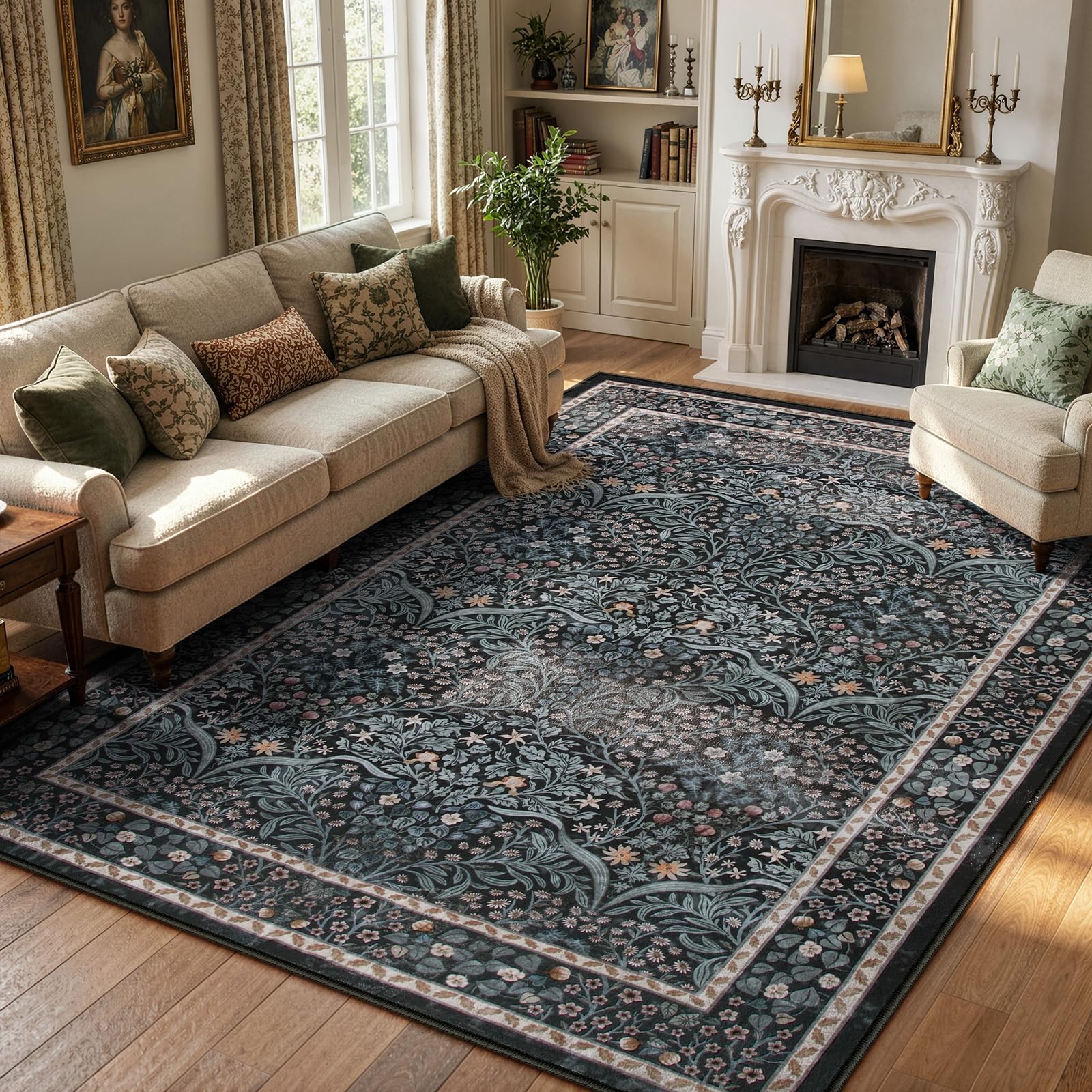 New Lahome Floral Area Rugs 5×7, Soft Washable for Living Room Bedroom, Boho Non