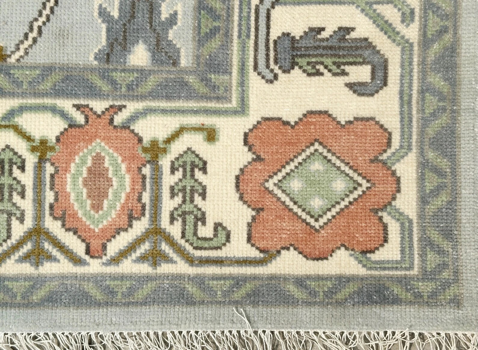 Hand Knotted Oushak Rug Gray Wool Area Rug Turkish Vintage Carpet