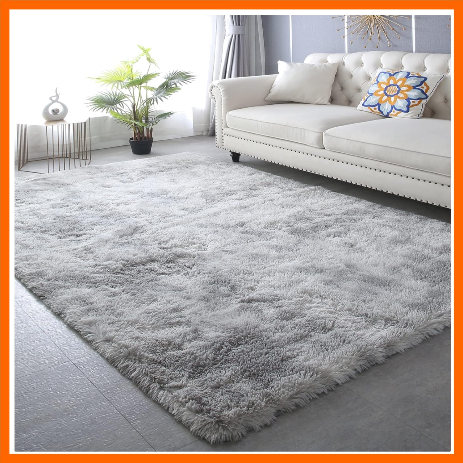 Grey Shag Area Rug 5×7 Bedroom – Soft Fluffy Carpet Tie-Dyed Light Gray | Art…