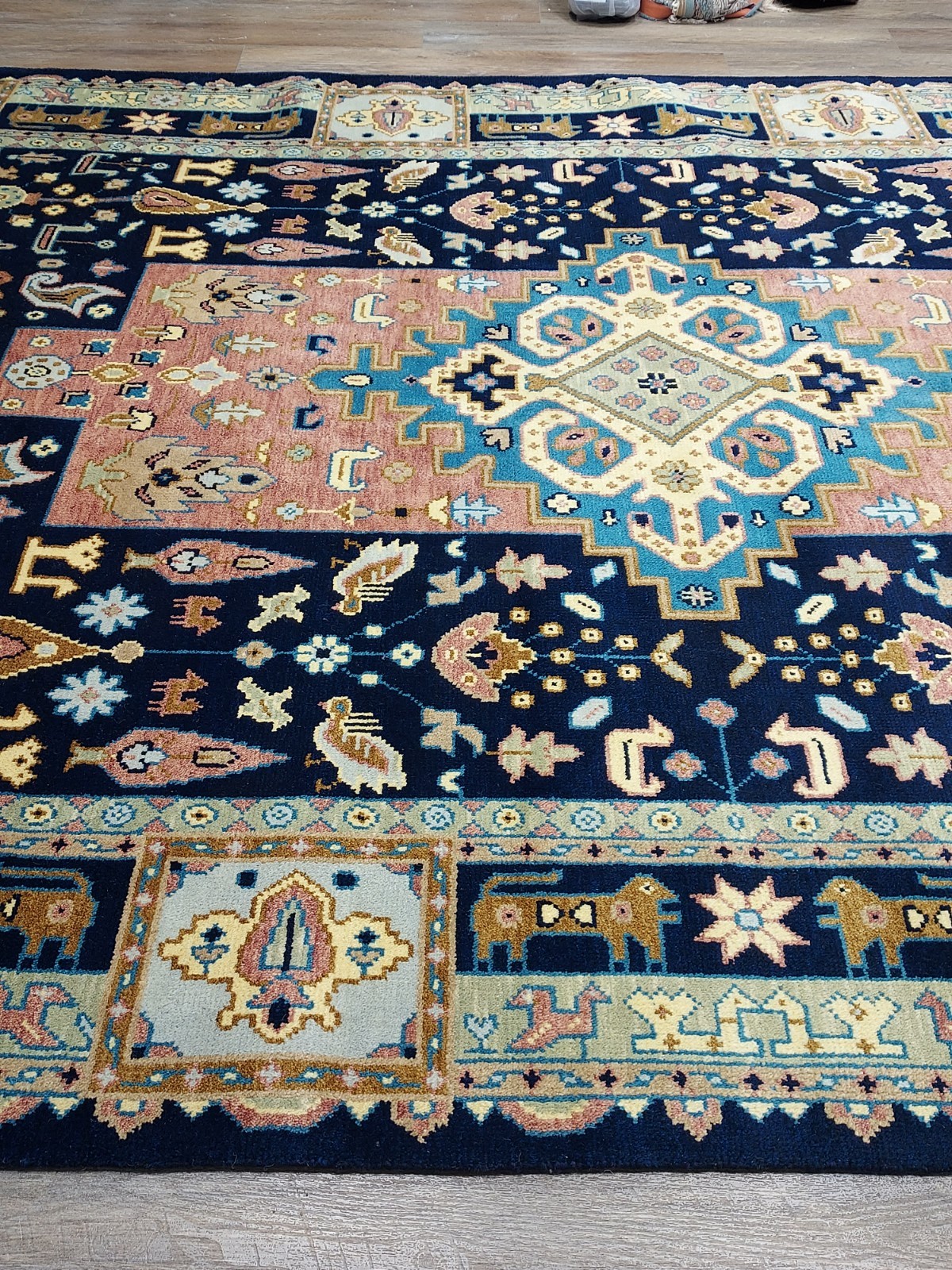 TURKISH OUSHAK RUG.MODERN MULTICOLORED AREA RUG 9×12,HANDMADE BOHEMIAN RUG