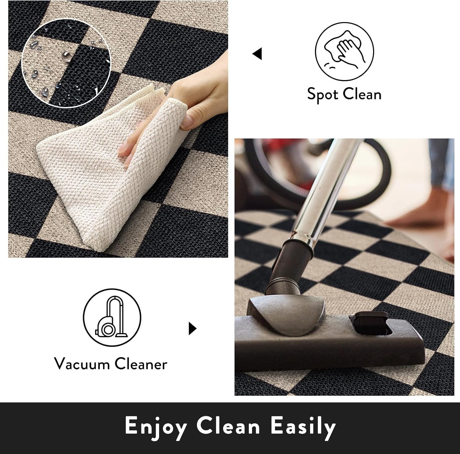 Durable Indoor/Outdoor Checkered Rug – 3′ x 5′ Machine Washable and Non-Shedding