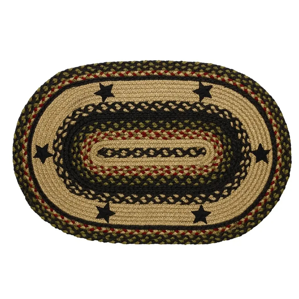 Tartan Star Braided Area Rug By IHF Rugs. 5′ x 8′ Oval Rug. Black Red Tan