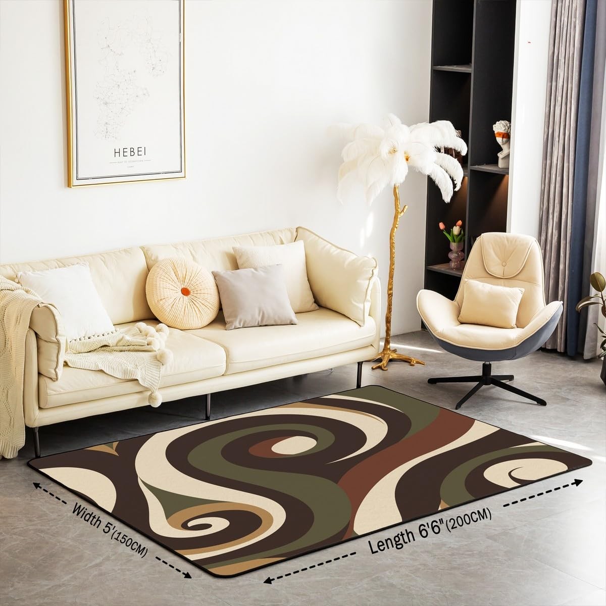 Brown Green Spiral Area Rug 100cm X 150cm X 1cm Watercolor Geometric Patchwor…