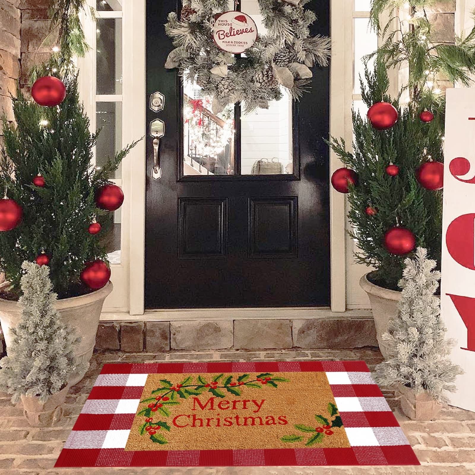 Christmas Red and White Plaid Rug, 28 x 43 Inches Cotton Hand-Woven Layered D…