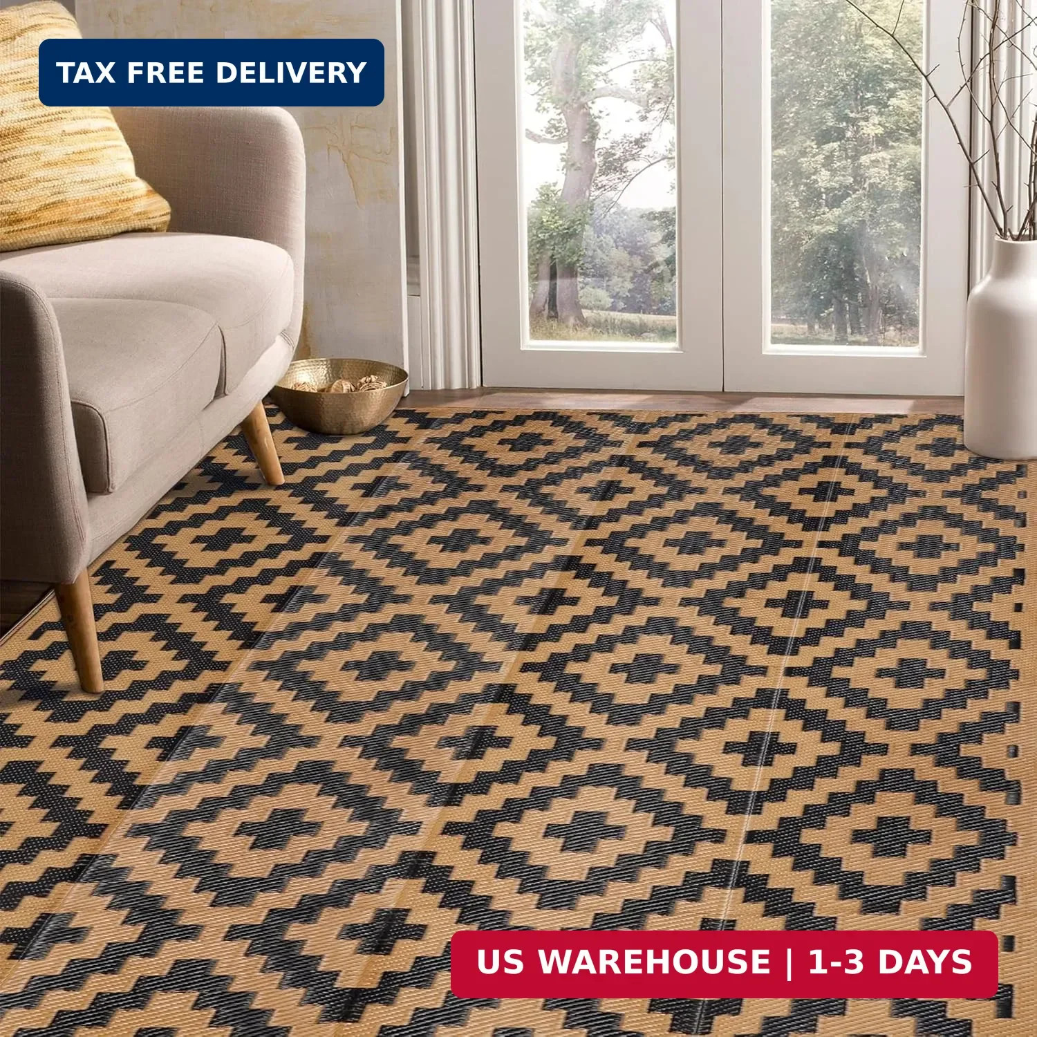 SAND MINE Reversible Mats, Plastic Straw Rug, Modern Area Rug, Large Floor Mat a