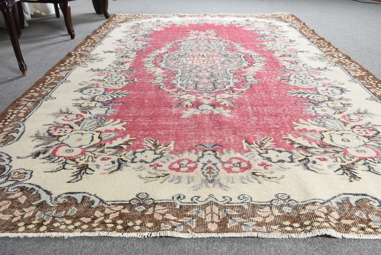 6,2×10,2 ft Vintage Large Rug, Red Brown Turkish Polka dot Wool Rug