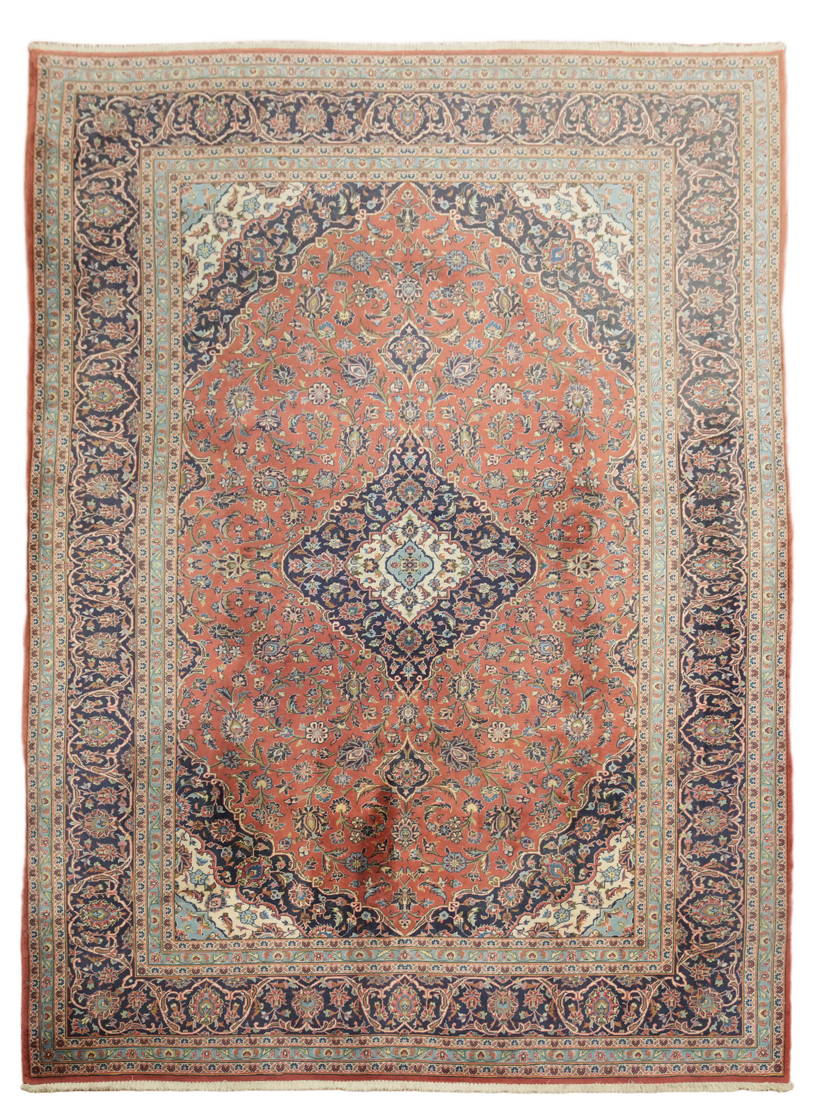 Vintage Wool 8×11 Medallion Hand-Knotted Oriental Area Rug in Oranges & Rust