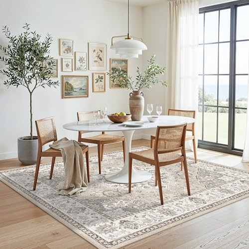 6ft Square Living Room Area Rug – Washable Oriental 6×6 Rugs for Bedroom Dining