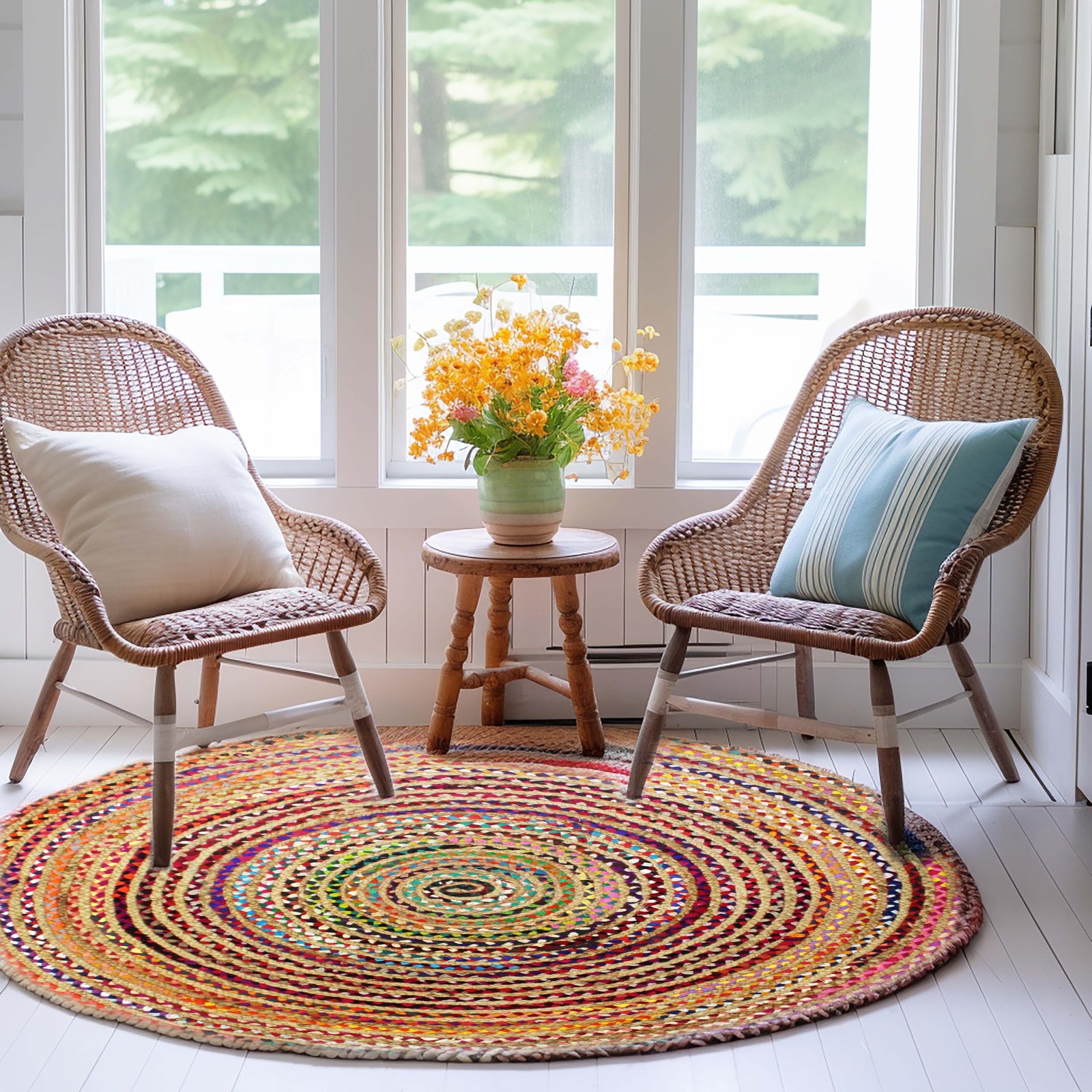 COTTON CRAFT Jute Chindi Braid Rag Rug Boho Farmhouse Rustic Area Accent Throw