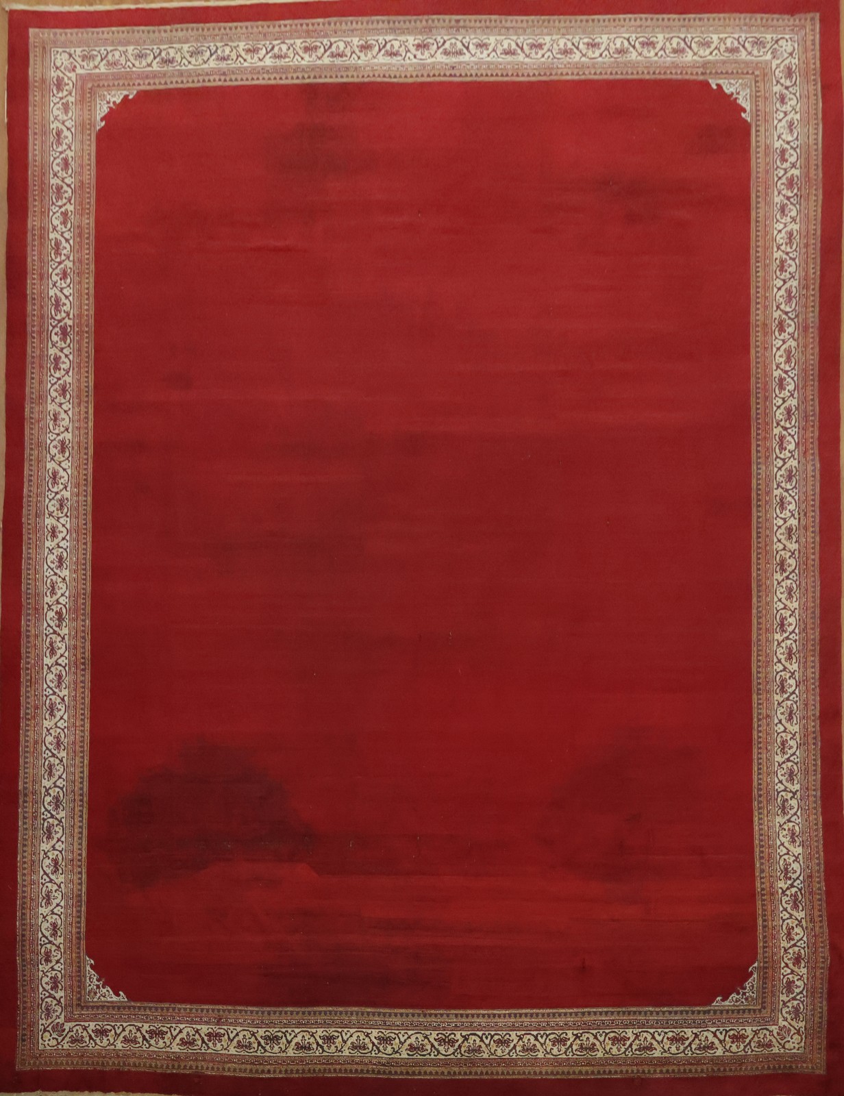 Pre-1900 Palace Size Antique Rug Red & Ivory Wool Handmade Bordered Carpet 14×18