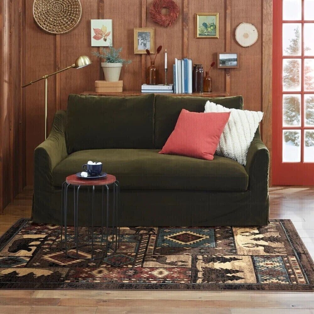 Large Southwest Area Rug Bears Adirondack Rustic Cabin Lodge Living Room 8×11