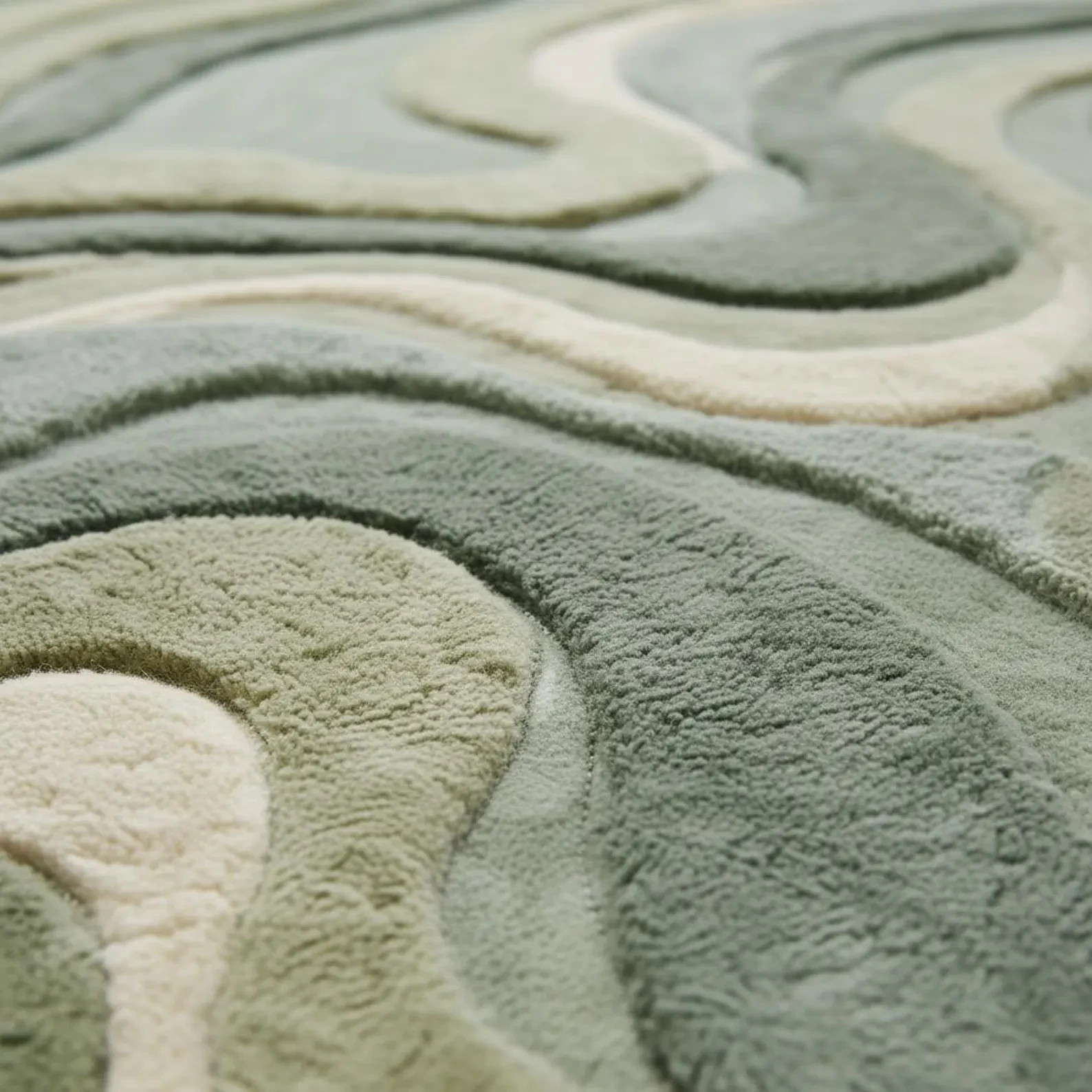 Moss Green Rug, Abstract Wave Hand Tufted Area Rug, Modern Organic Sage Green