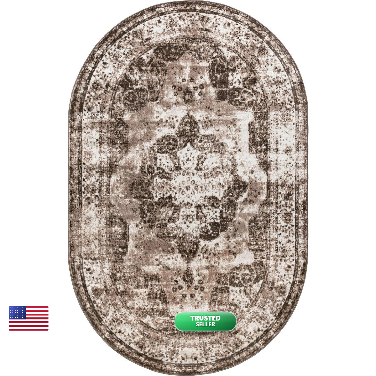 Unique Loom Sofia Collection Area Rug – 5 3 X 8 Oval Beige/ Ivory