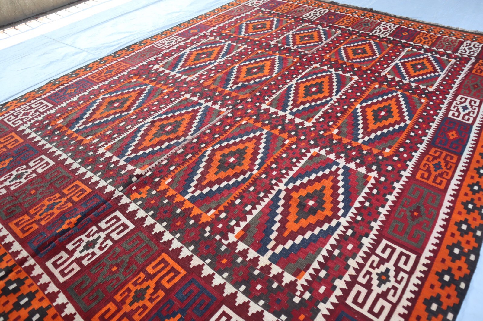 8’6×11’6 ft Large Vintage Turkmen Geometric Kilim Area rug- Handmade Kilim Rug