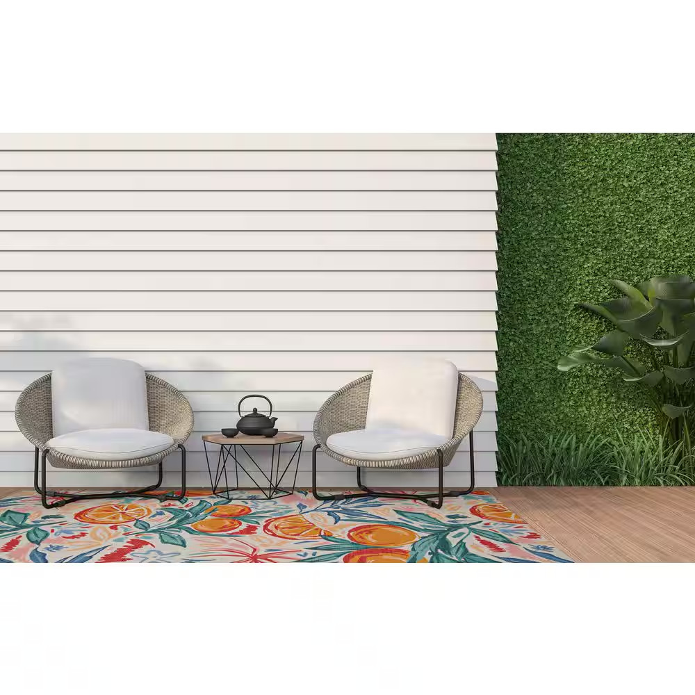 Penn Ivory and Orange 7 Ft. W X 9 Ft. L Washable Polyester Indoor/Outdoor Area R
