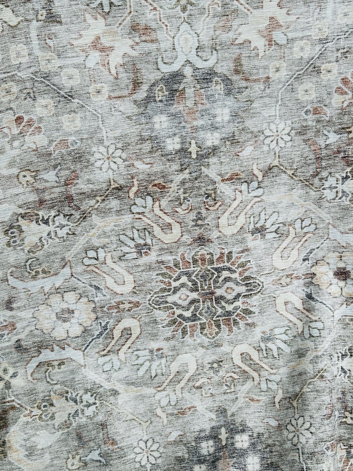 Tumble Washable Area Rug, Vintage Damask Distressed Print, 8ft x 10ft