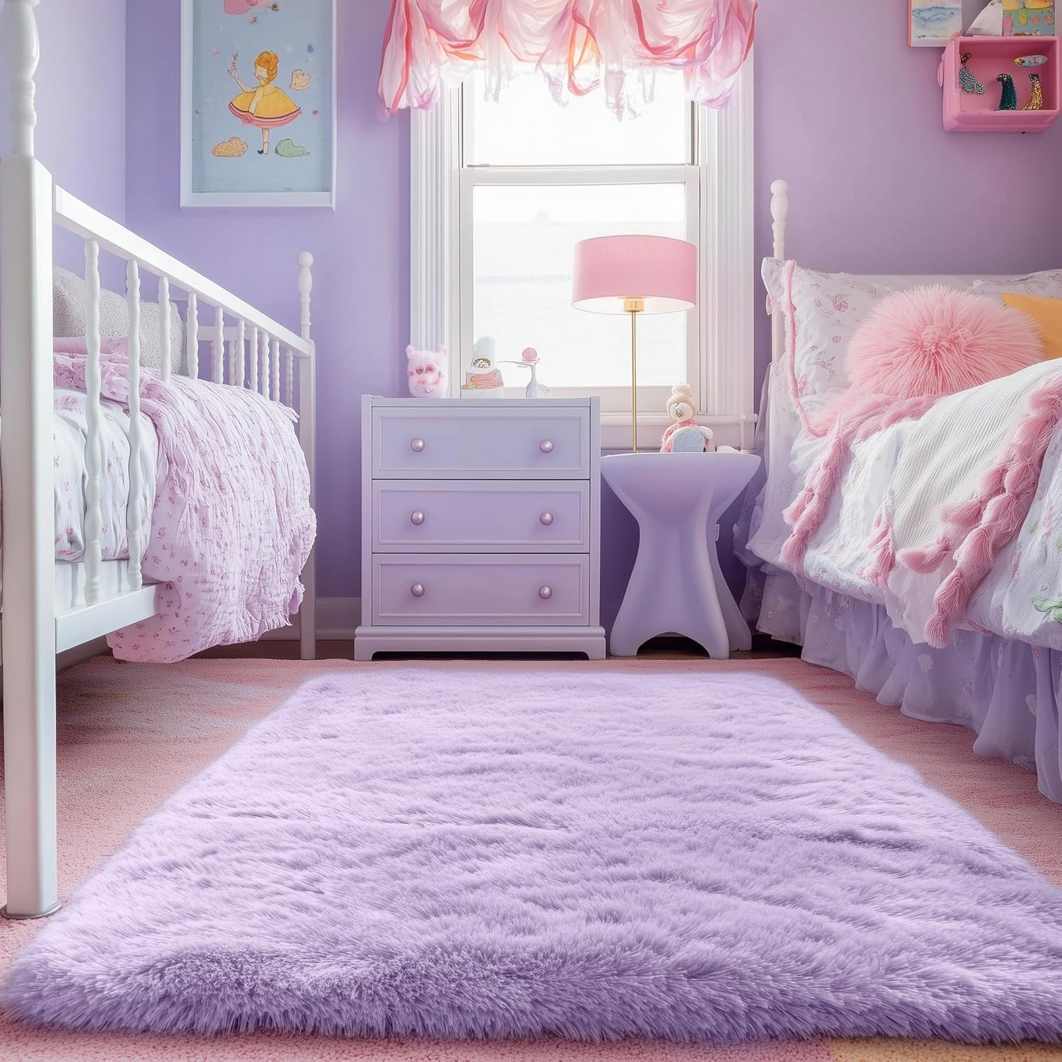 Soft Purple 5′ x 8′ Fluffy Rug for Girls’ Bedroom & Nursery Decor