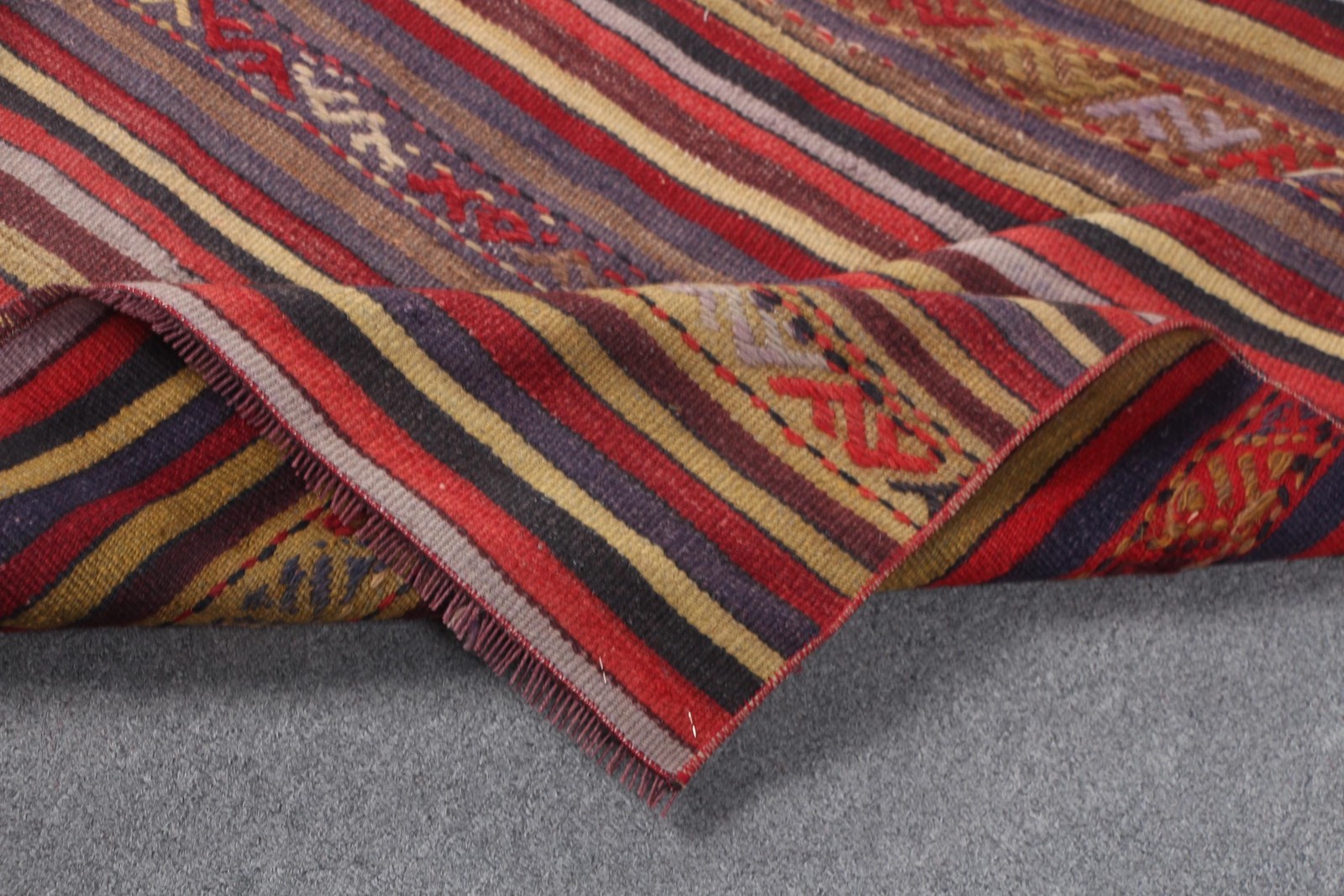 Turkish Rug, 4,6×11,2 ft Large Vintage Rug, Kilim Red Green Oriental Rug