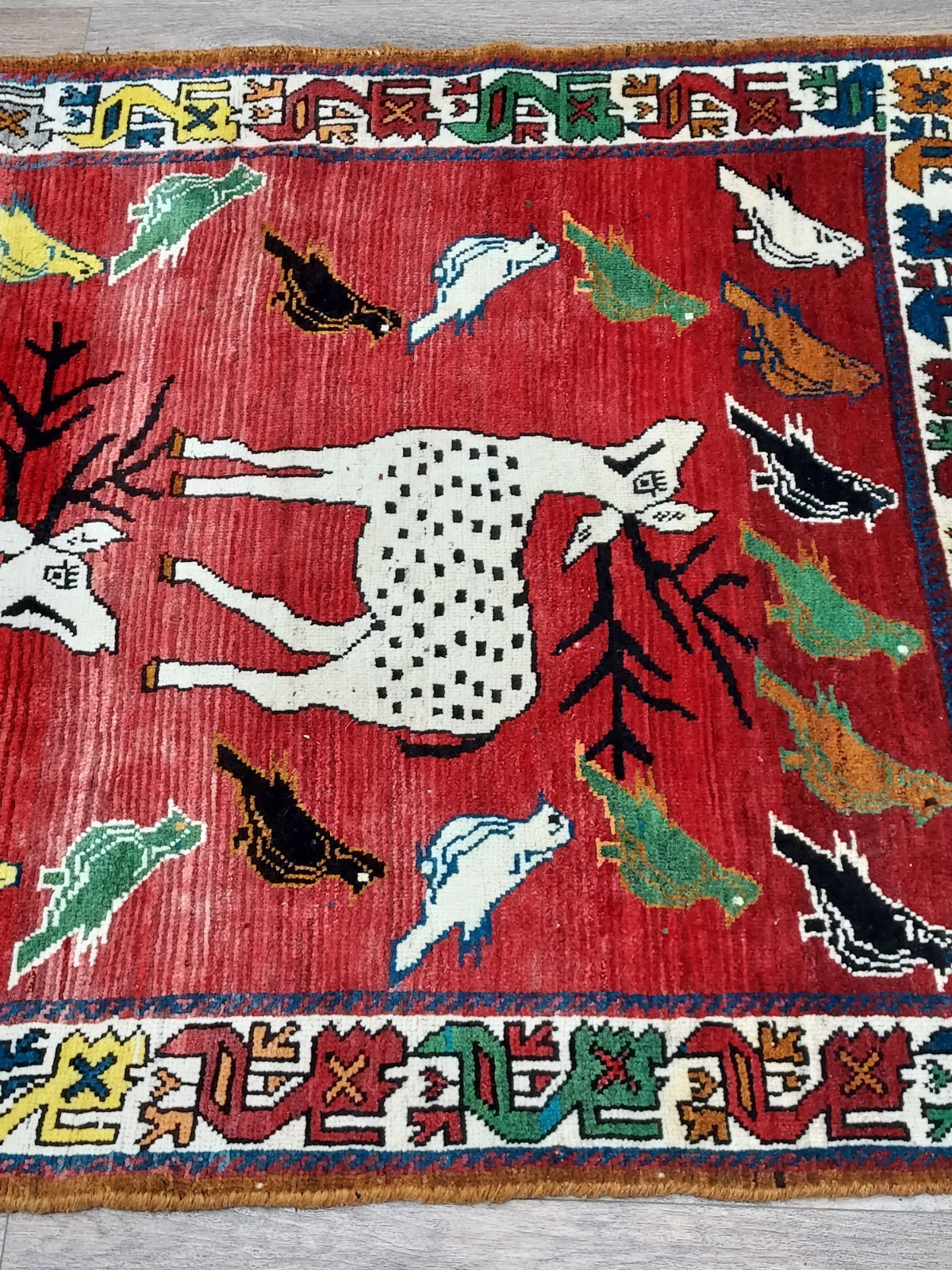 (Tree Of Life) Birds Deer Turkish Village Life Bohemian Turkish Rug, 4×6 Ft