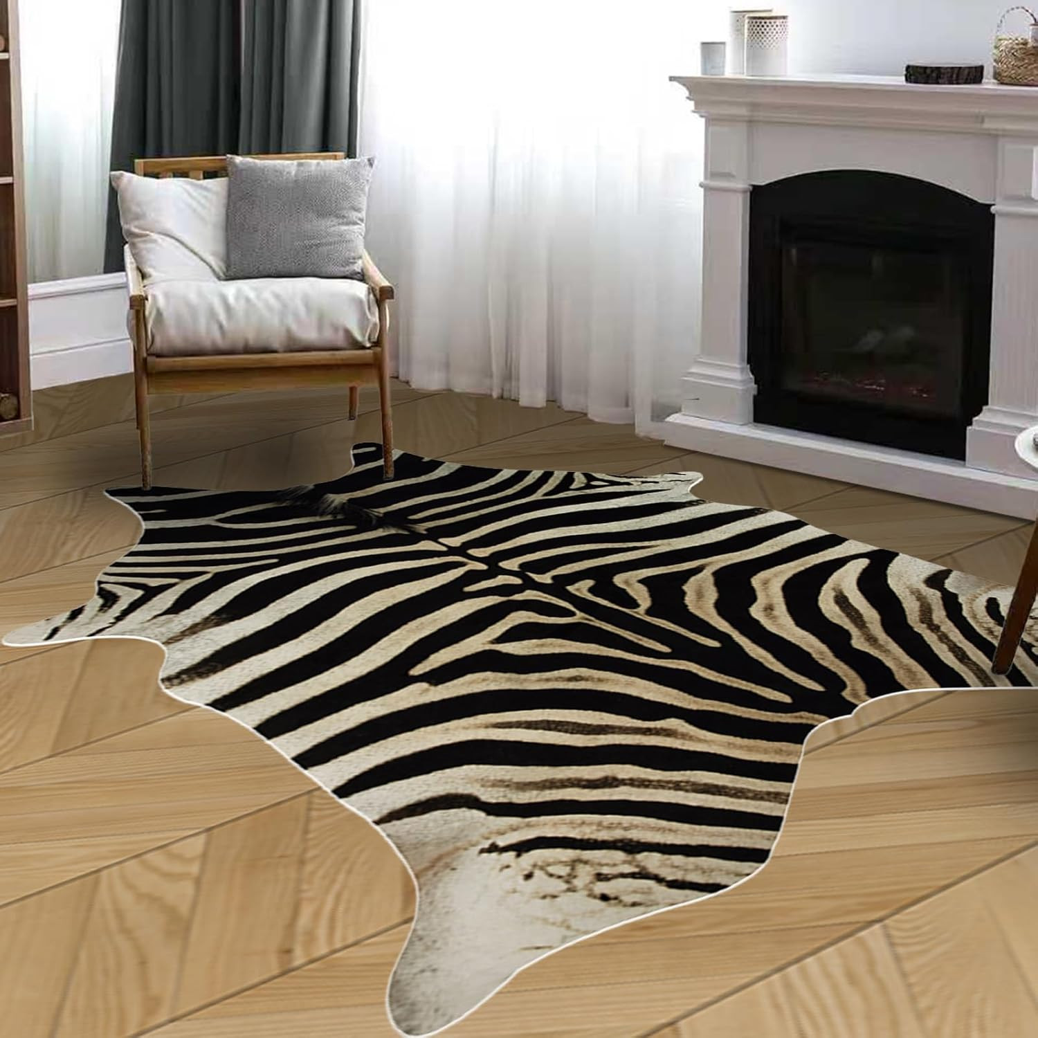 Zebra Rug 5.2 X 6.2 ft Zebra Print Rugs Animal Print Cowhide Animal Skin Western
