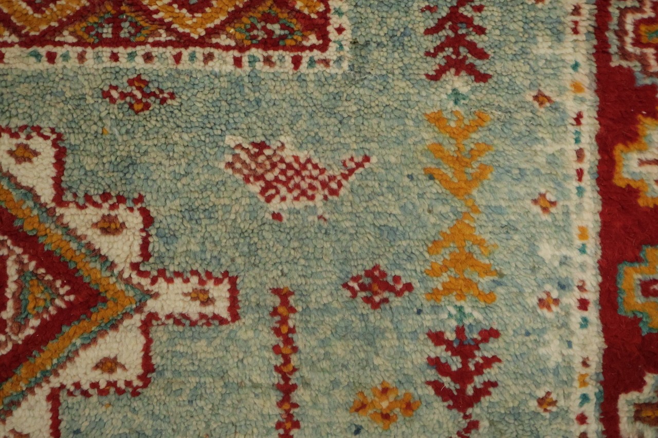 4×8 Hand-Knotted Wool Moroccan Area Rug in Tribal Sage Green & Rust Hues