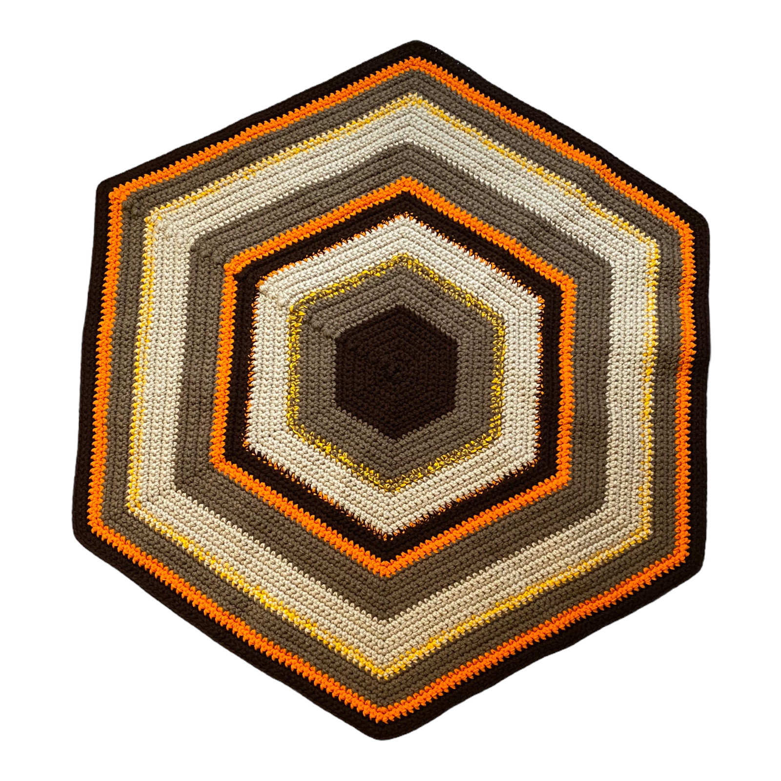 Handmade Area Rug Hexagon Shape Tan, Brown, Yellow, Orange, Beige by Marsha