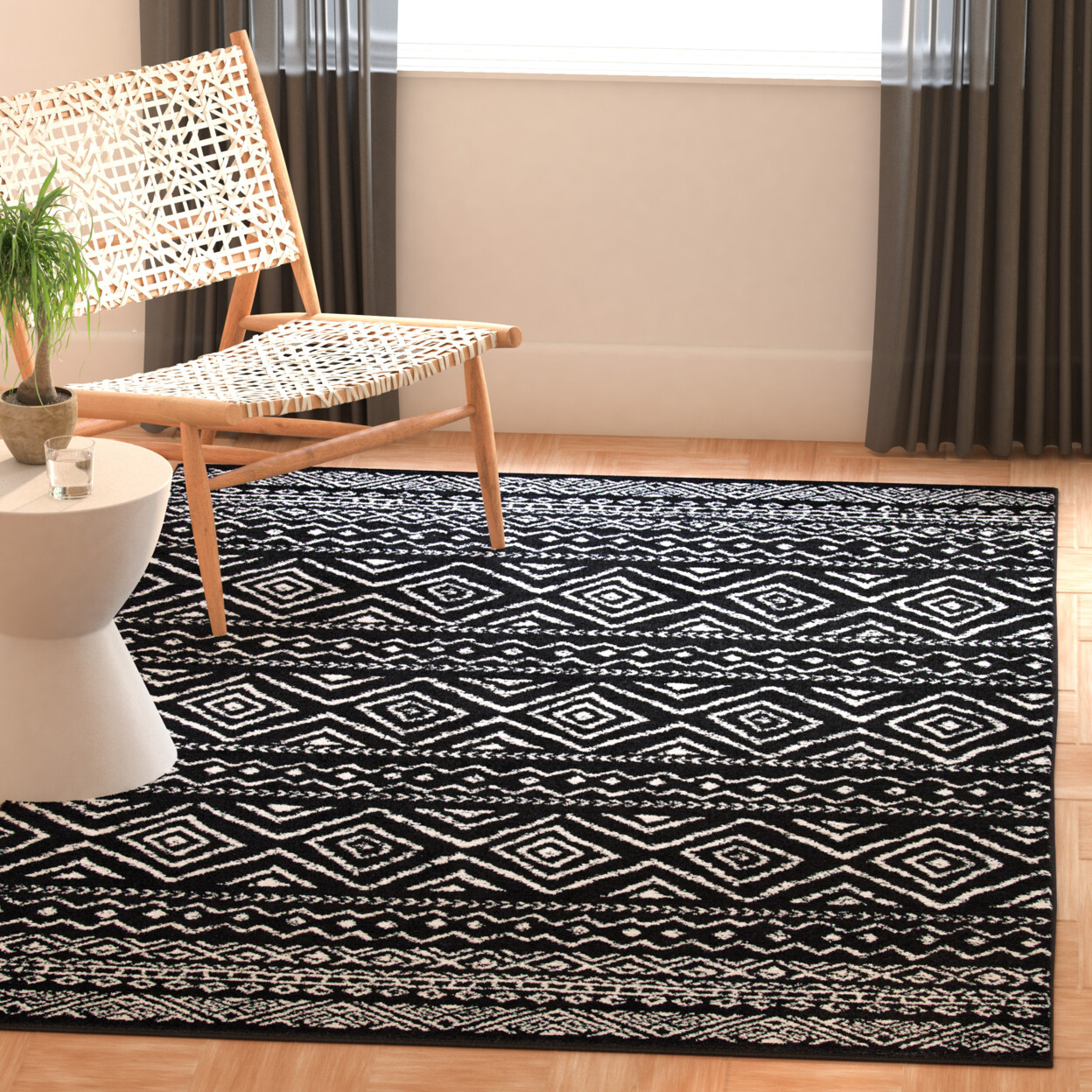 SAFAVIEH Tulum Collection TUL267Z Black / Ivory Rug