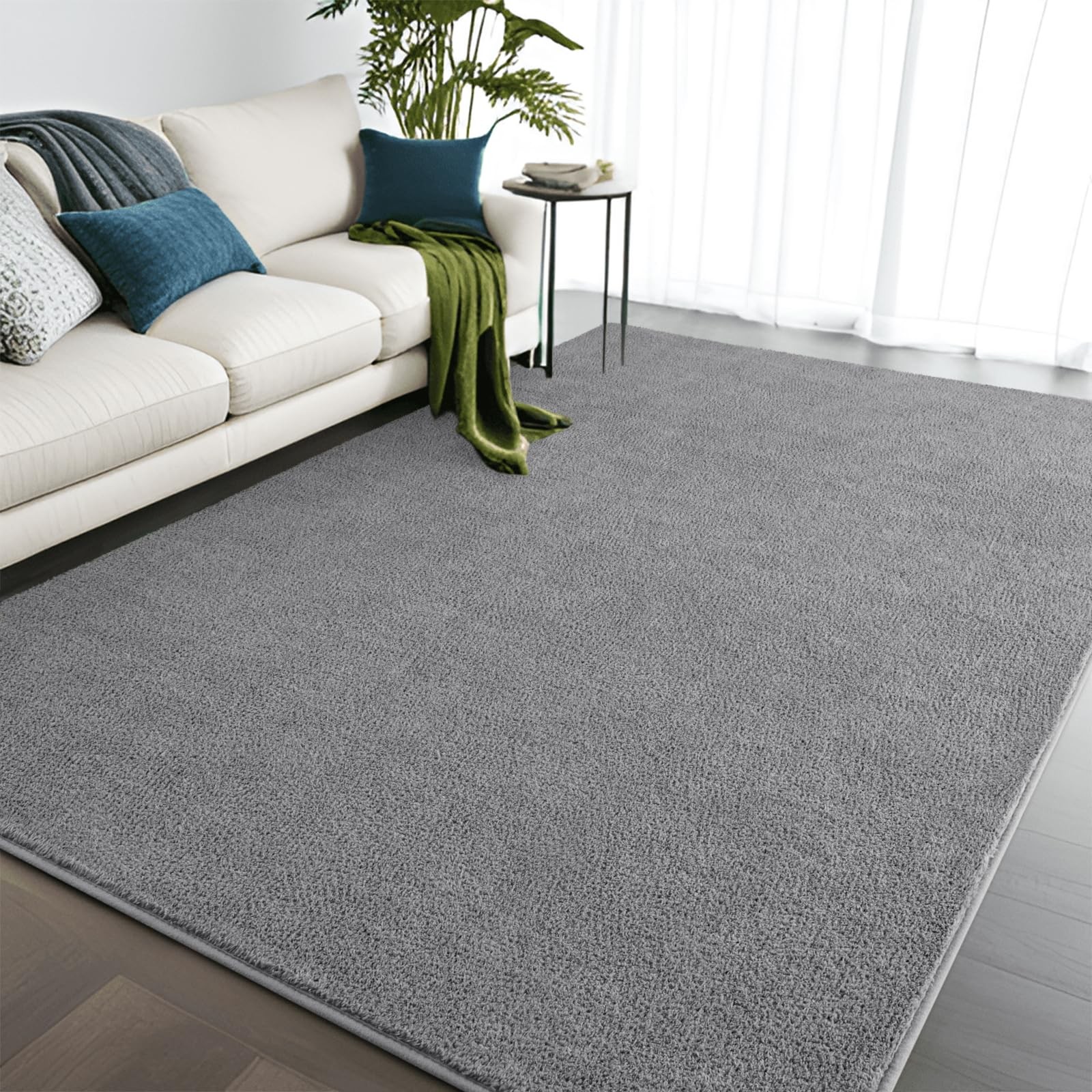 4×6 Ft Grey Modern Area Rug, Thick Memory-Foam, Soft, Non-Slip, Washable