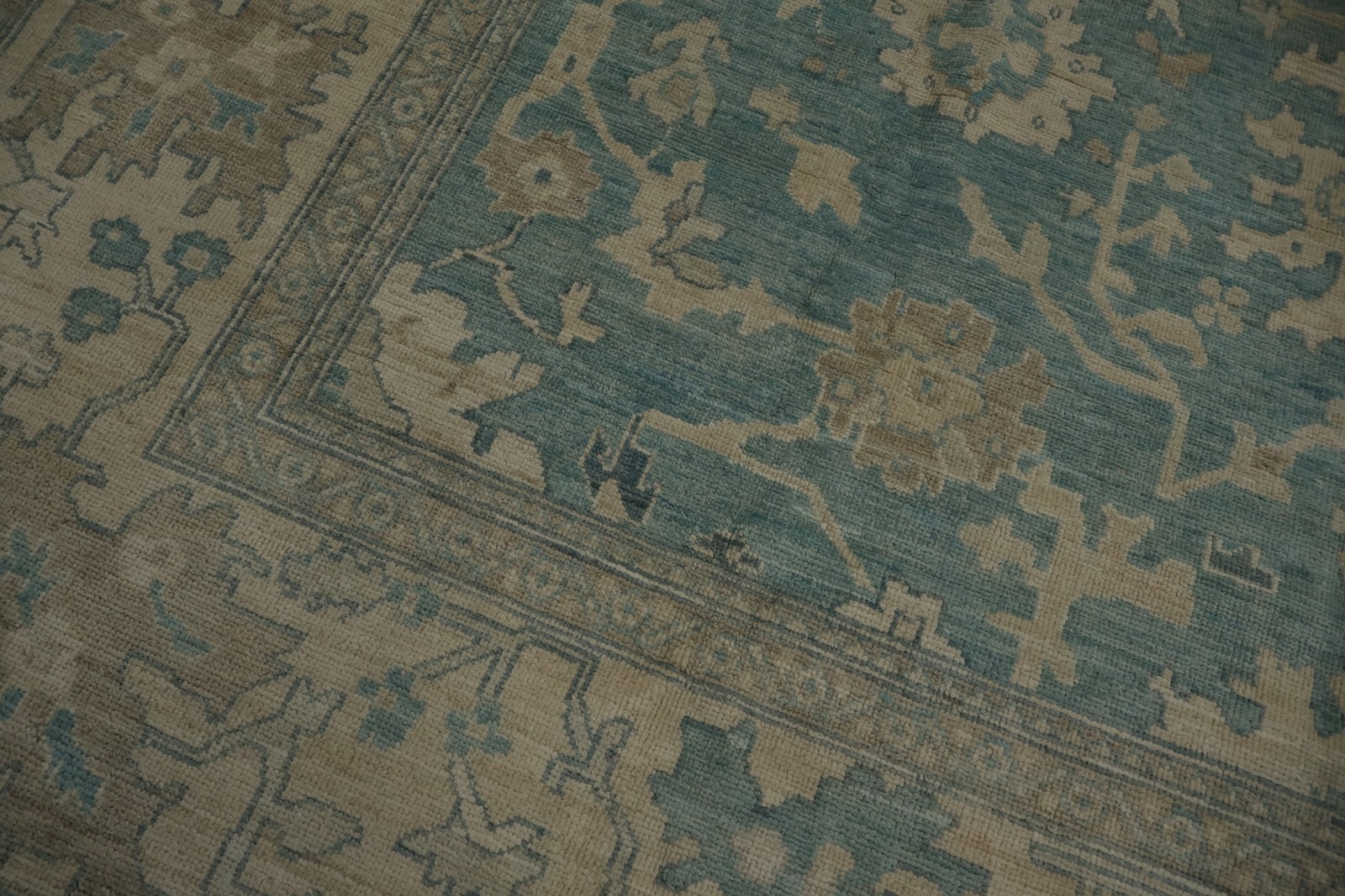 Elegant Oushak Handmade Area Rug 10×13 with Ornate Floral in Soft Blue Hues Rug