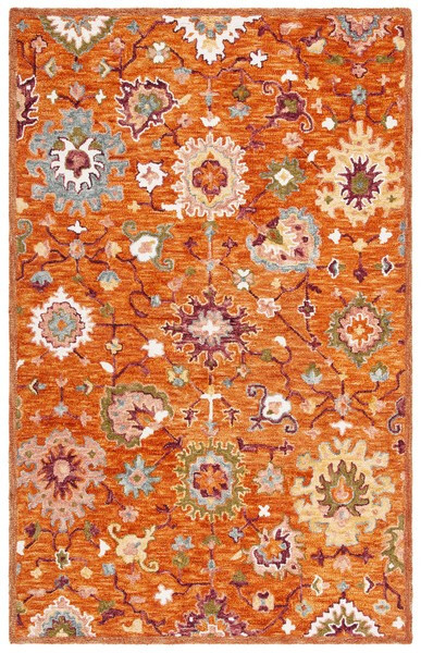 Transitional Traditional Hand Hooked Wool Orange Rust Area Rug *FREE SHIPPING*