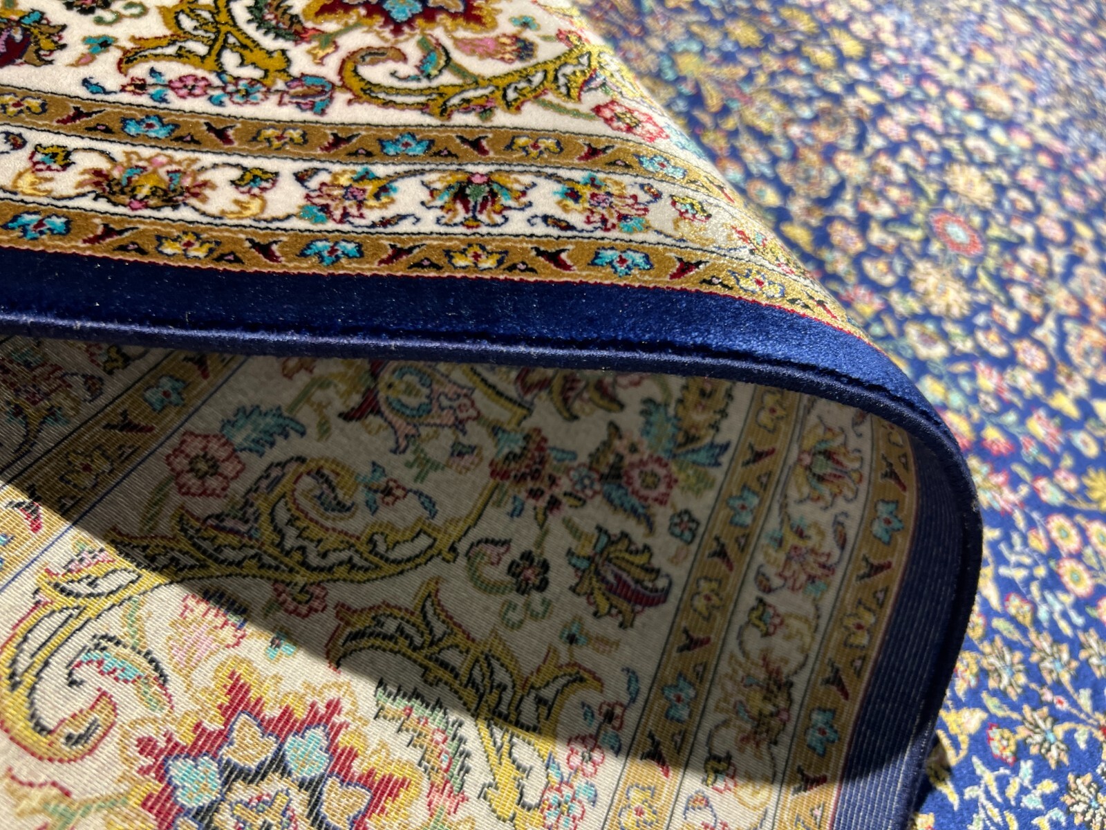 5×8 ft Blue Gold Traditional Silk Rug – Luxury Anatolia Silk Rug Living Room Rug