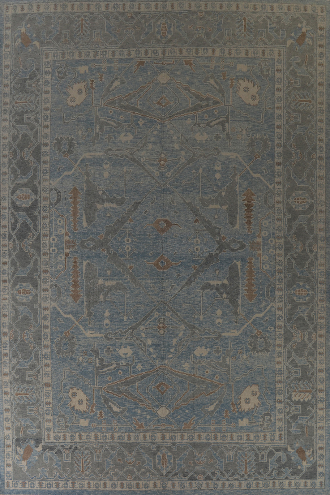 All-Over Pattern Blue Vegetable Dye Oushak Turkish Large Rug 11×15 Hand-knotted