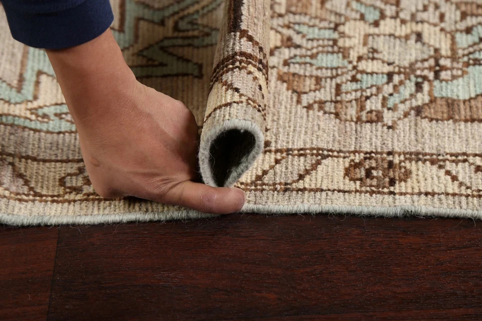 Hand Knotted Oushak Rug Muted Cream Beige Wool Area Rug Antique Turkish Style
