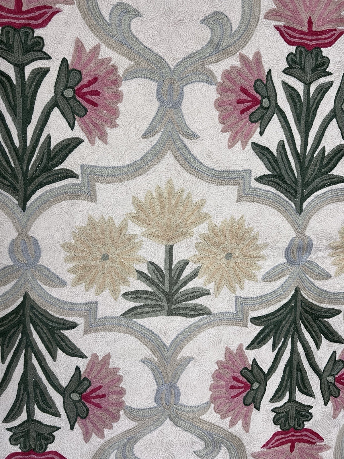 VTG Floral Needle Point Chain Stitch Rug Area Rug India Art Deco 4.7′ x 2.8′