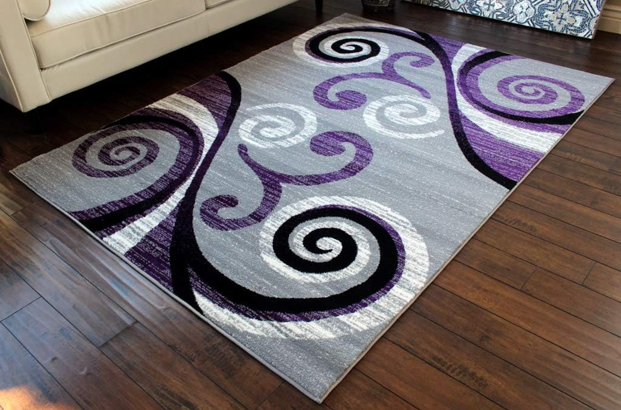 Stephanie Collection Modern Area Rug 5’3″ x 7’3″ Purple Grey Black White