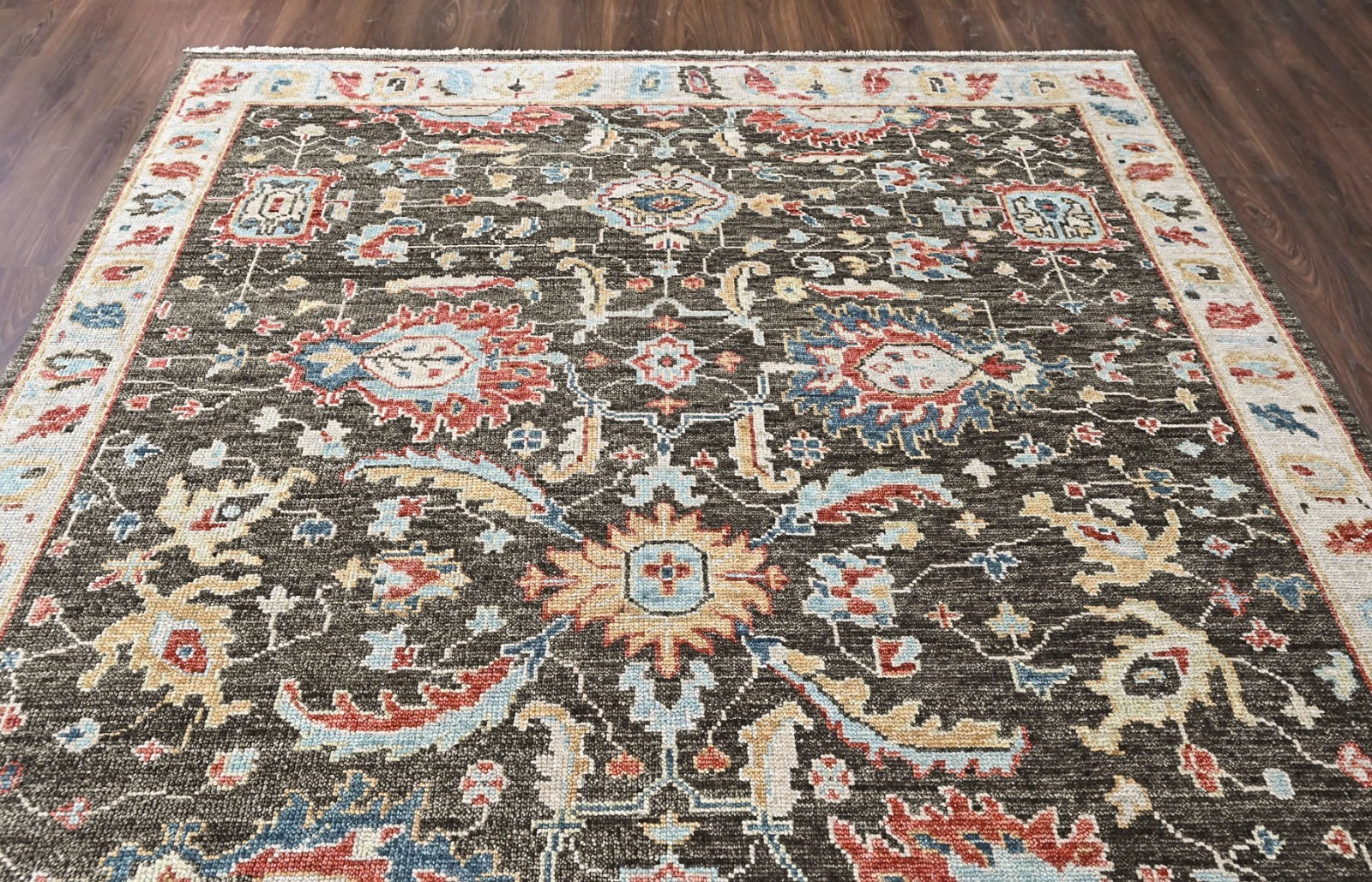 8’11”x11’10” Hand Knotted Wool Charcoal Oushak Arts and Crafts Rug