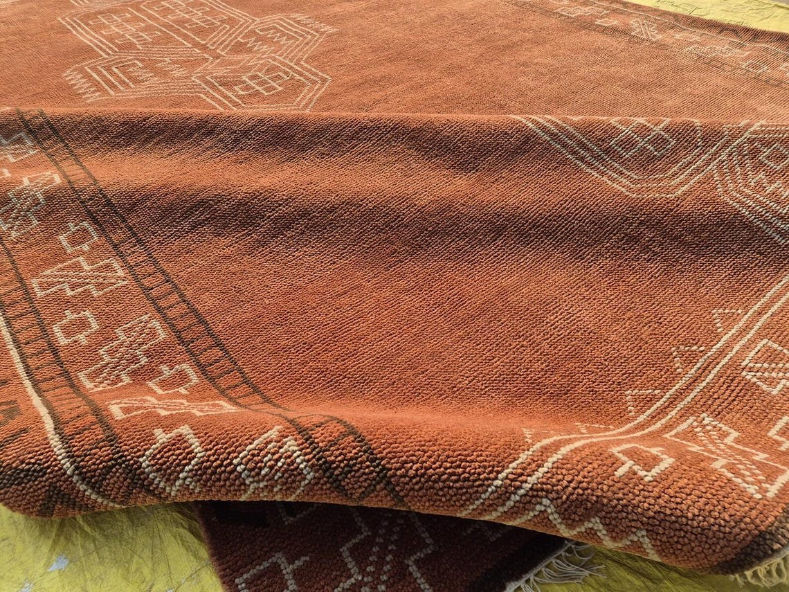 Hand Knotted Rust Wool Rug, Geometric Design, Zealand Area Rug 9’X12