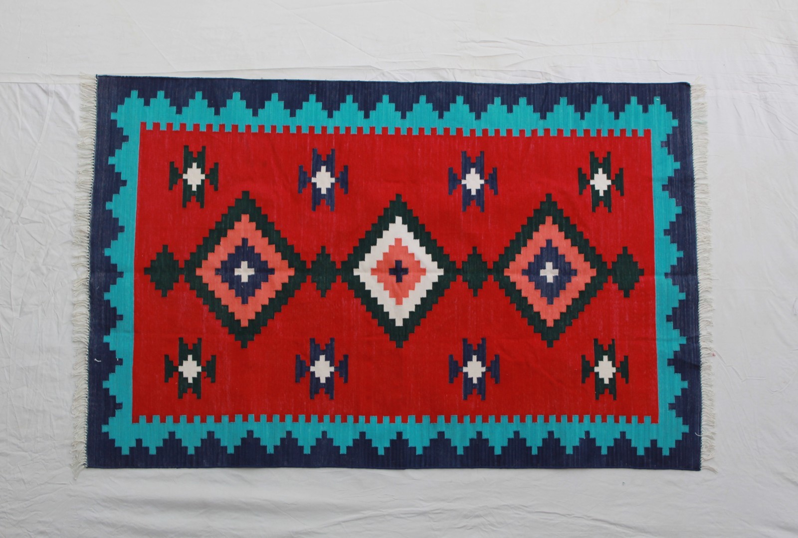 Handwoven Traditional Kilim Rug – Red Geometric Area Rug | Bohemian Southwestern