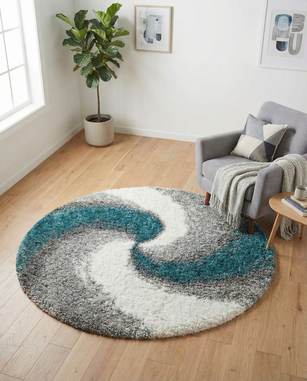 Rugs.com Soft Touch Shag Rug – 4 Ft Round Turquoise Shag Rug – Plush Modern …