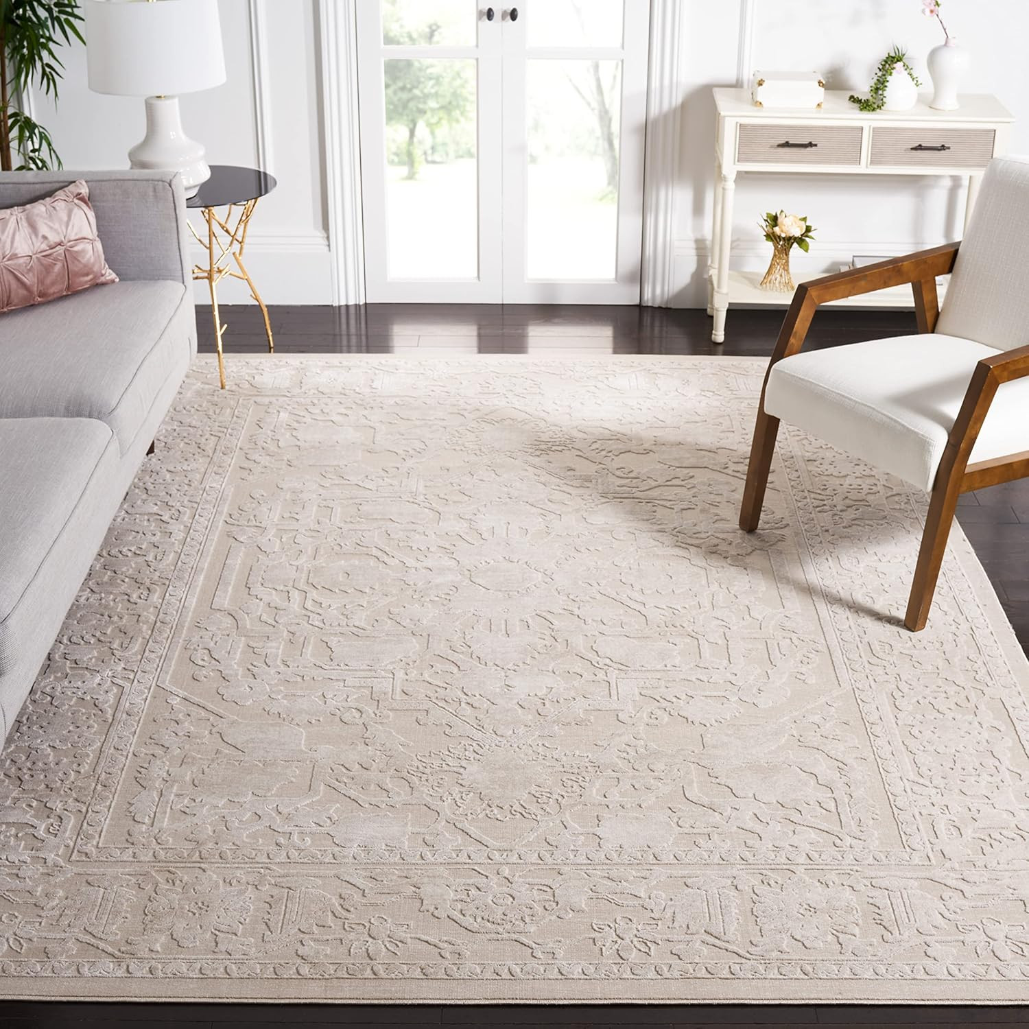 Reflection Collection 6’7″ Square Area Rug – Cream & Ivory, Easy Clean