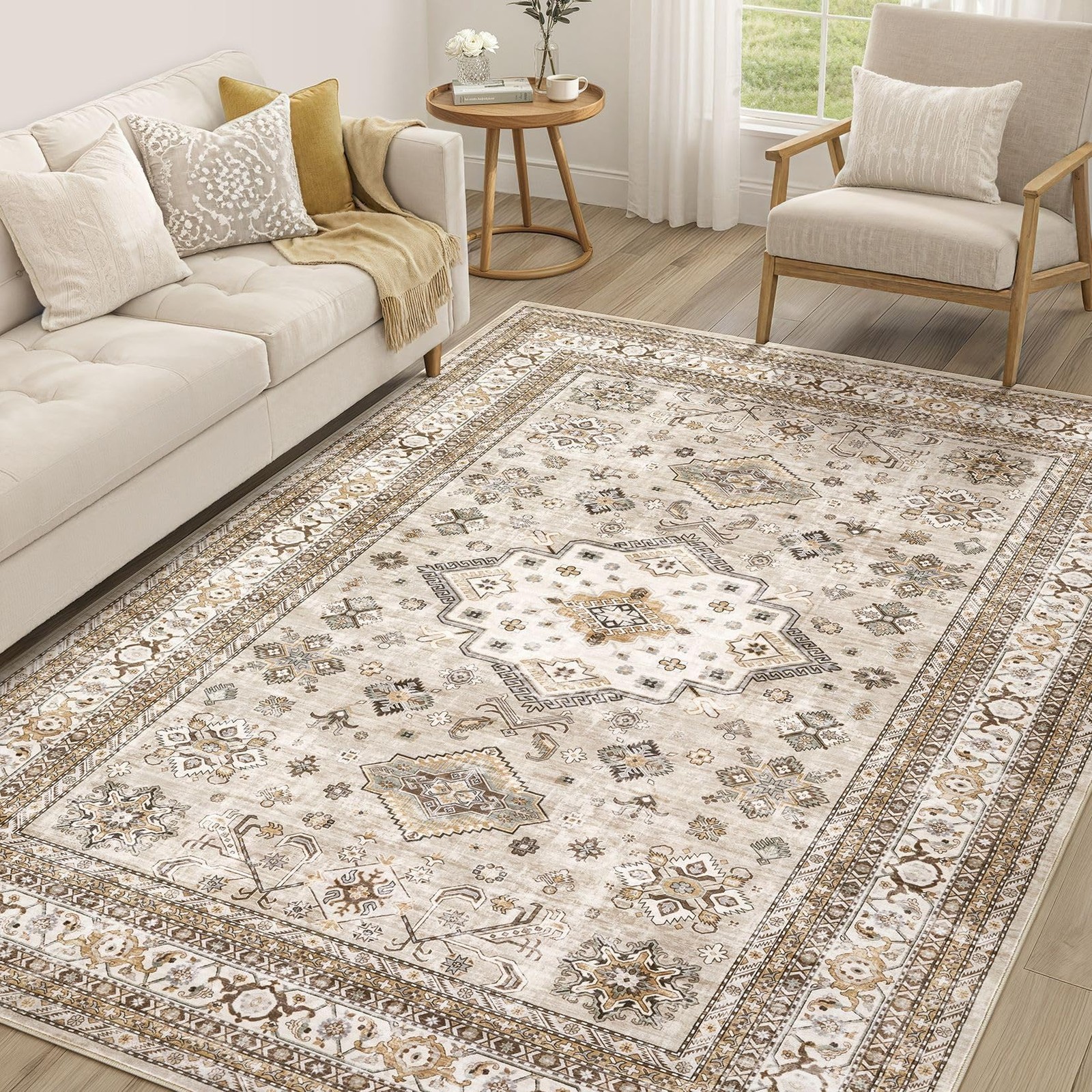 Vintage Living Room Area Rug 5×7 – Large Soft Washable Oriental Traditional D…