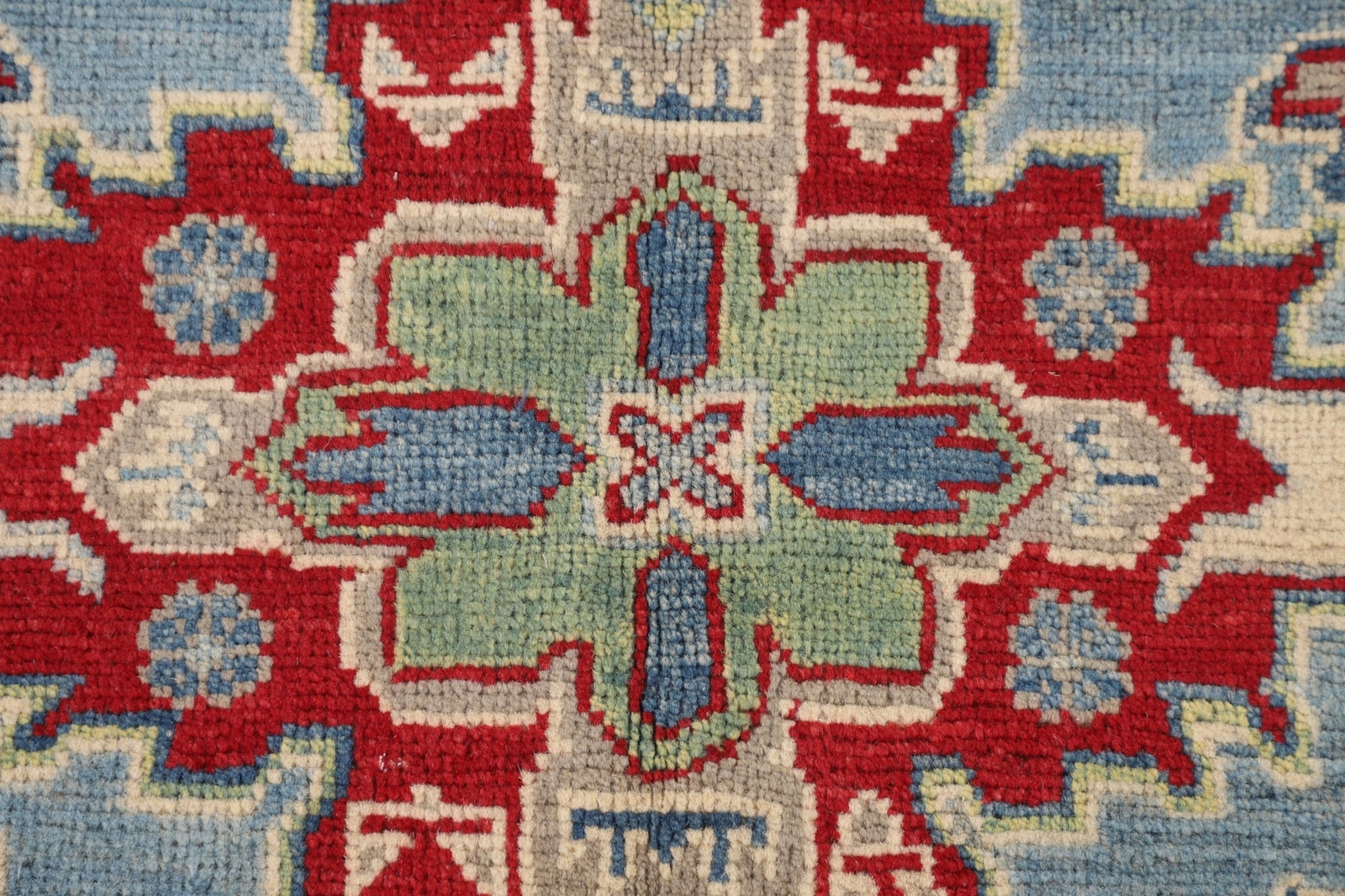 Tribal Traditional Light Blue/ Ivory Super Kazak hand-knotted Oriental Rug 4’x6′
