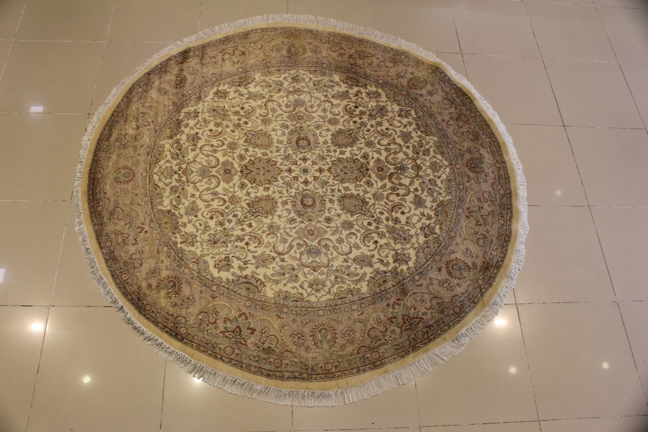 Rugstc 8×8 Senneh Pak Persian White Area Rug, Hand-Knotted,Ispahan with Wool
