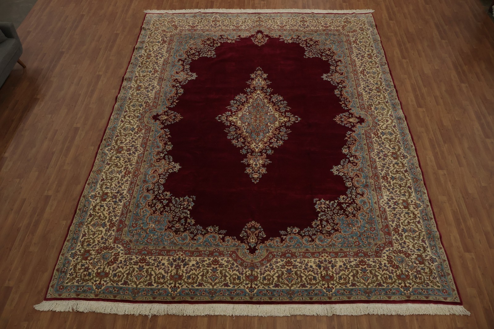 Classic Burgundy Palace Size Rug 12×16 Wool Hand-made Medallion Vintage Carpet