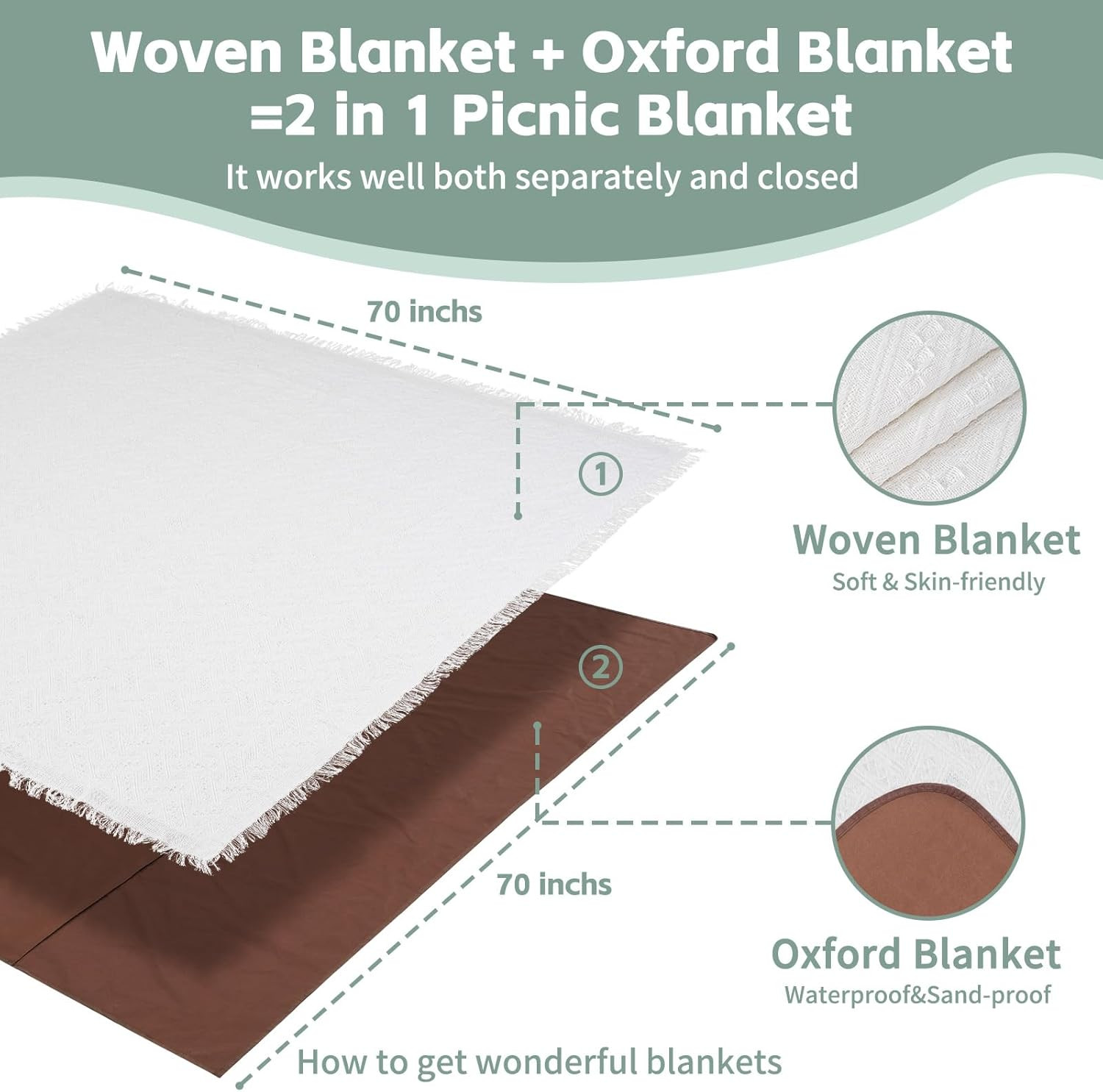 2 in 1 Extra Large Outdoor Rug Picnic Mat Woven Summer Throw Blanket Boho Giant