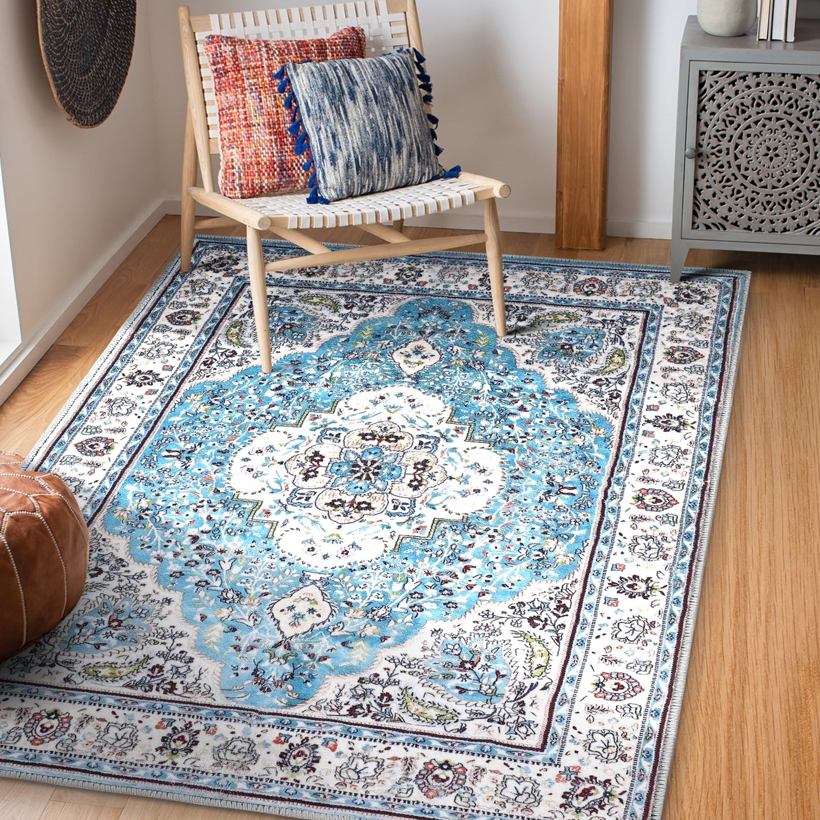 Comsle Area Rug 4X6 Faux Wool Rugs For Kitchen Boho Washable Throw Rugs