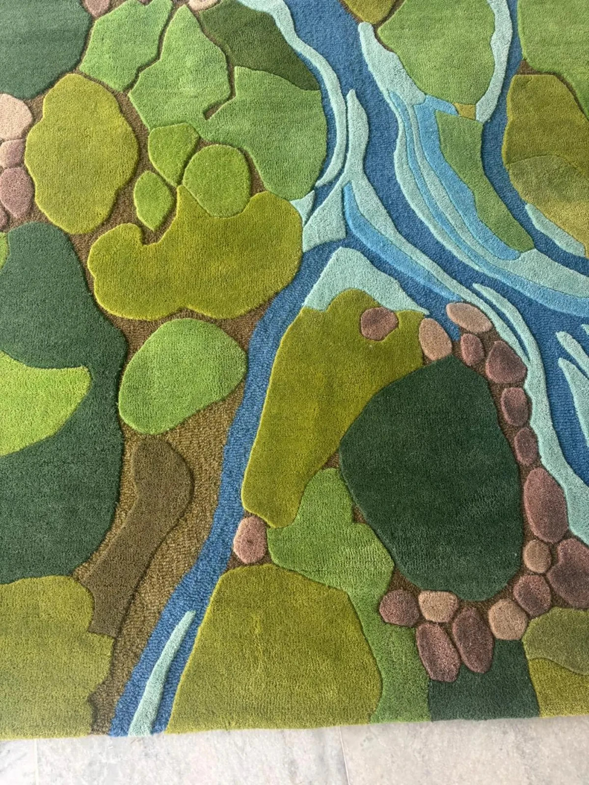 Hand tufted wool rug 8×10 9×12 new zealand wool rug – 3d Green Forest Koi River