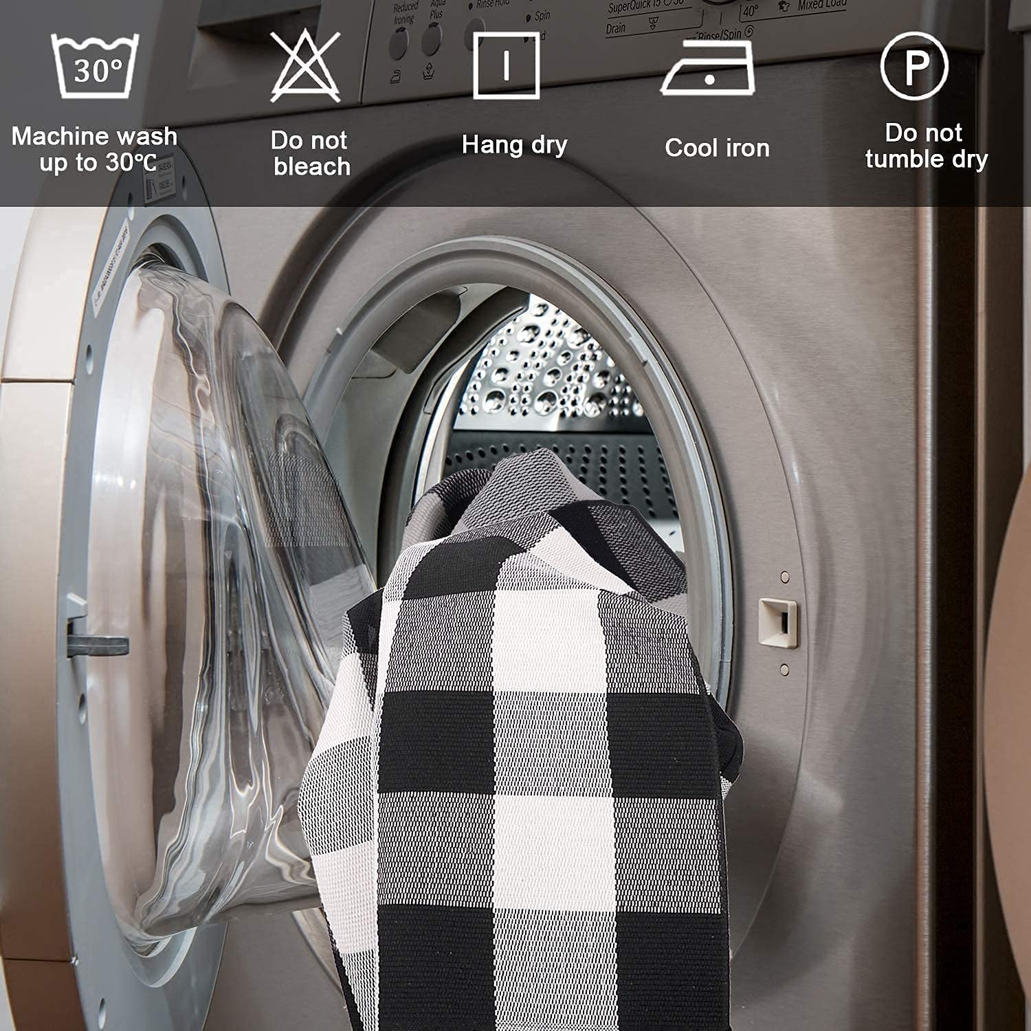 Buffalo Plaid Rug 4′ x 6′ Black and White Large Front Door Mat, Layering Area…